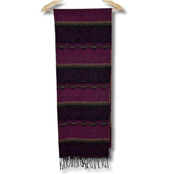 Hand Tailored Fair Isle Cashmere Scarf Classic Cozy Maroon Black Butter Yellow - Picture 1 of 5